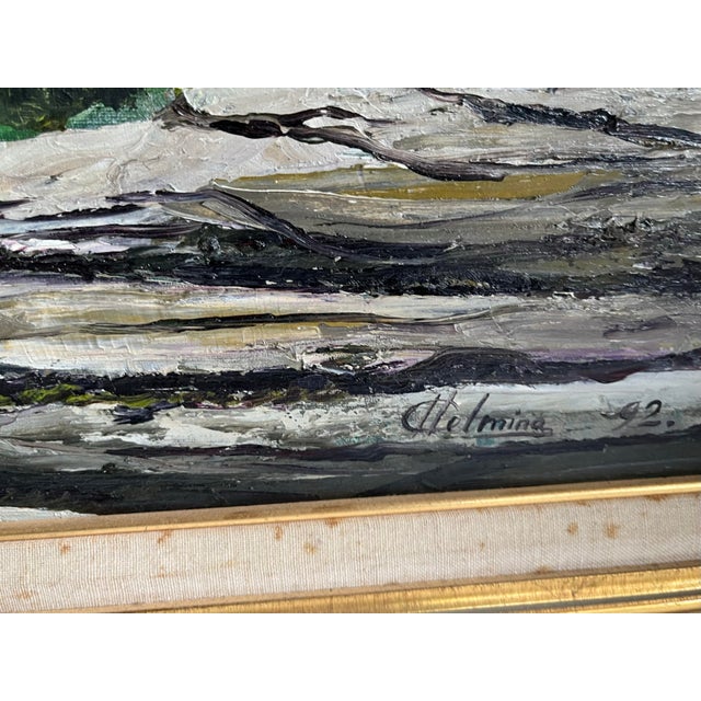 Wood 1992 Acrylic on Canvas Colorful Landscape in Autumn in the Hudson Valley Painting Signed at Lower Right Corner. For Sale - Image 7 of 8