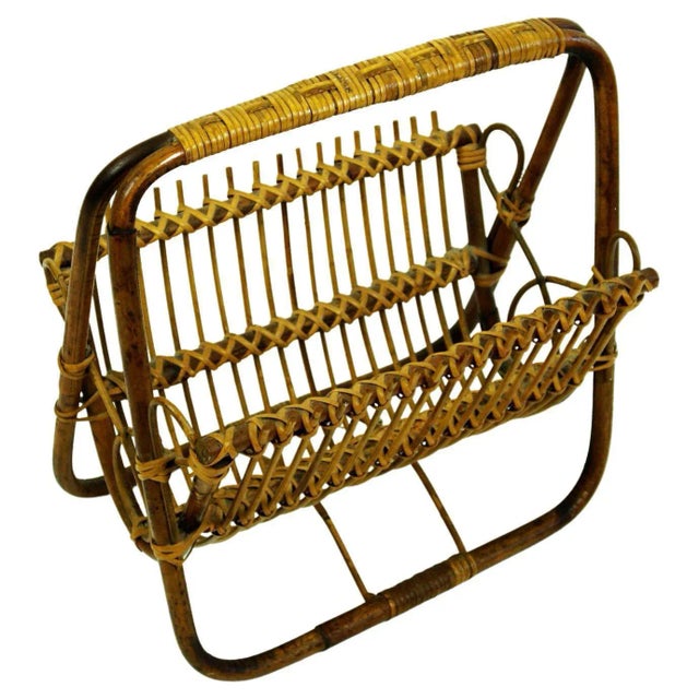 Mid-Century Italian Bamboo and Wicker Magazine Stand For Sale - Image 10 of 10