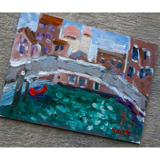 Quiet Places & Coastal — Red Boat, Venice Original oil painting by Haas, 7 x 5 unframed on masonite, signed. Step into the...