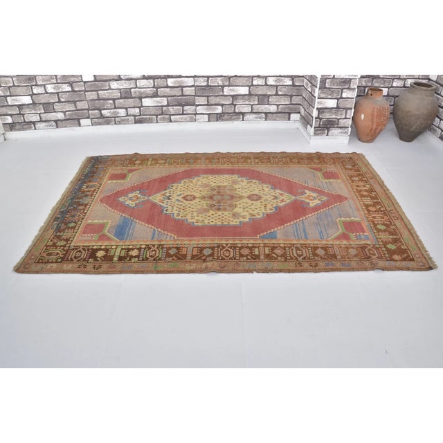 Textile Vintage Small Oushak Floral Carpet For Sale - Image 7 of 10