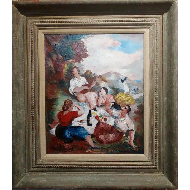 Jean François -Drinking Wine and Singing outdoor -1930s Oil painting oil painting on canvas -Signed circa 1930s frame size...