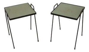 Mid Century Modern Pair of Wrought Iron Tile Top Tray Tables