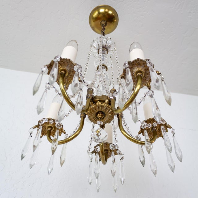 Metal Petite French Louis XV Style Five Arm Crystal Chandelier With Black Lampshades For Sale - Image 7 of 18