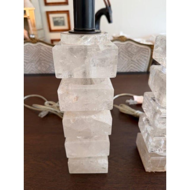 2020s Pair of Visual Comfort Rock Crystal Stacked Lamps For Sale - Image 5 of 5