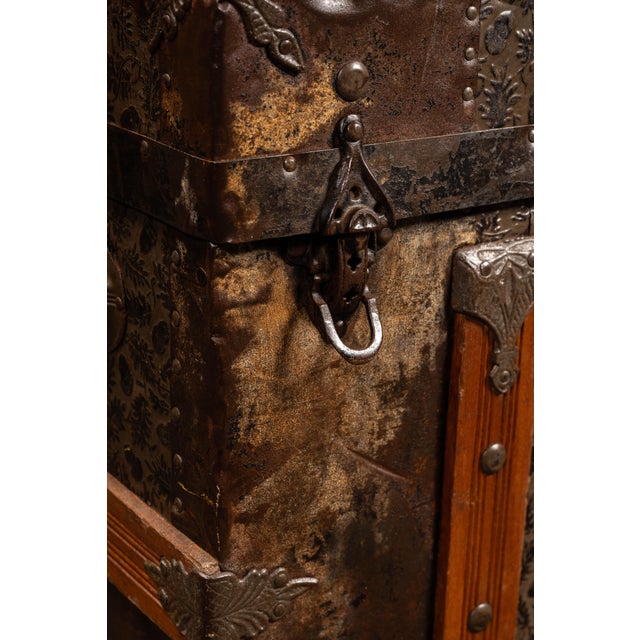 Antique Embossed Metal Dome Top Steamer Trunk For Sale - Image 10 of 11