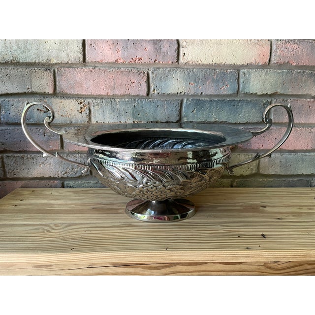 Vintage Silverplated Hammered Repousse Jardiniere Centerpiece With Handles For Sale - Image 15 of 16