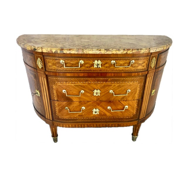 French Louis XVI Marble Top Inlaid Commode For Sale - Image 16 of 16
