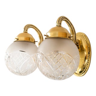 Antique Wall Lamps with Cut Glass Shades, 1890s, Set of 2 For Sale