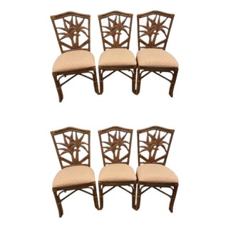 Vintage Tropical Style Bamboo & Wicker Chairs - Set of 6 For Sale