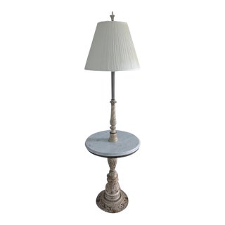Vintage 1960's French Floor Lamp With Italian Marble Table For Sale
