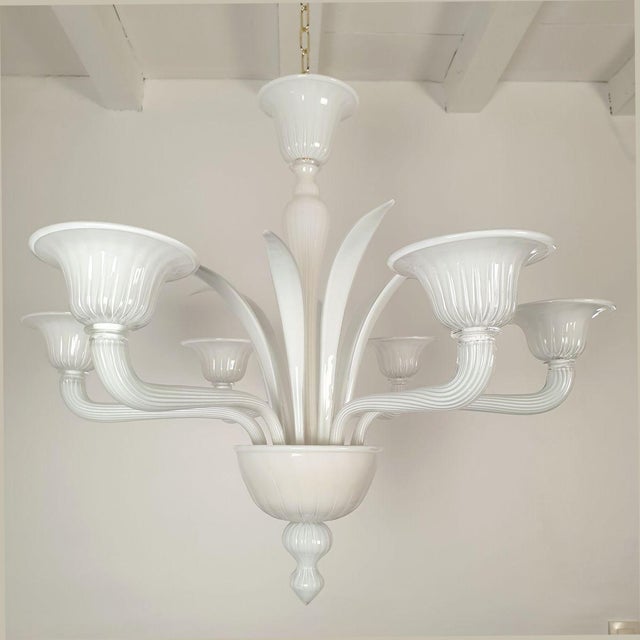 Venini 1970s Attributed to Venini White Murano Glass Chandelier For Sale - Image 4 of 11