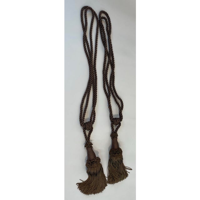 English Vintage Pair of Brown Tassel Tie Backs For Sale - Image 3 of 4