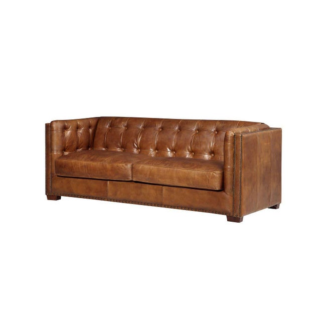 2020s Tuxedo Leather Sofa - Light Brown For Sale - Image 5 of 9