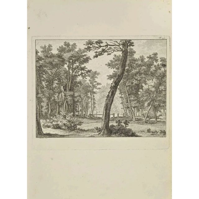 Landscape is an etching realized by Nicholas Cochin in 1755. Good conditions. The artwork is depicted through confident...