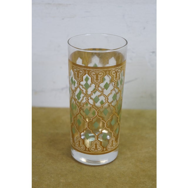 Culver Ltd. 1960s Mid Century Modern Culver Valencia 22k Gold Green Lattice Highball Glasses - 7 pcs For Sale - Image 4 of 12