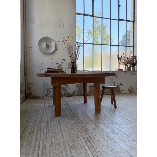 Constructivist Round Pine Table, 1950s For Sale - Image 9 of 18