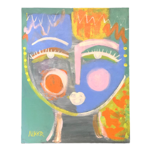 Contemporary Figurative Mixed Media Painting in Canvas Board “Face With Blue” by Auker