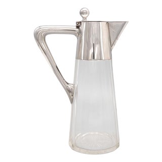 German Arts & Crafts 800 Silver & Glass Claret Jug from Schraeder Münster, 1900s For Sale