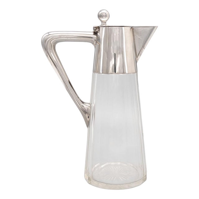 German Arts & Crafts 800 Silver & Glass Claret Jug from Schraeder Münster, 1900s For Sale