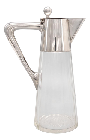 German Arts & Crafts 800 Silver & Glass Claret Jug from Schraeder Münster, 1900s