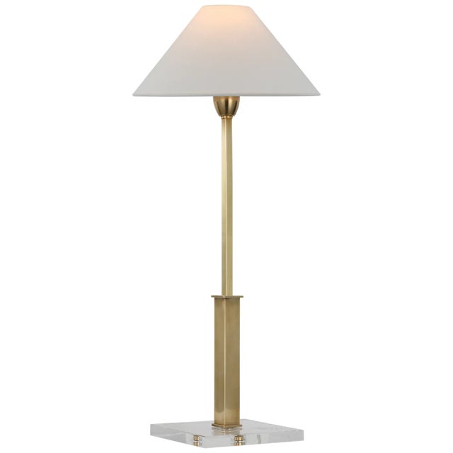 J. Randall Powers for Visual Comfort Signature Asher Table Lamp in Hand-Rubbed Antique Brass & Crystal with Linen Shade For Sale