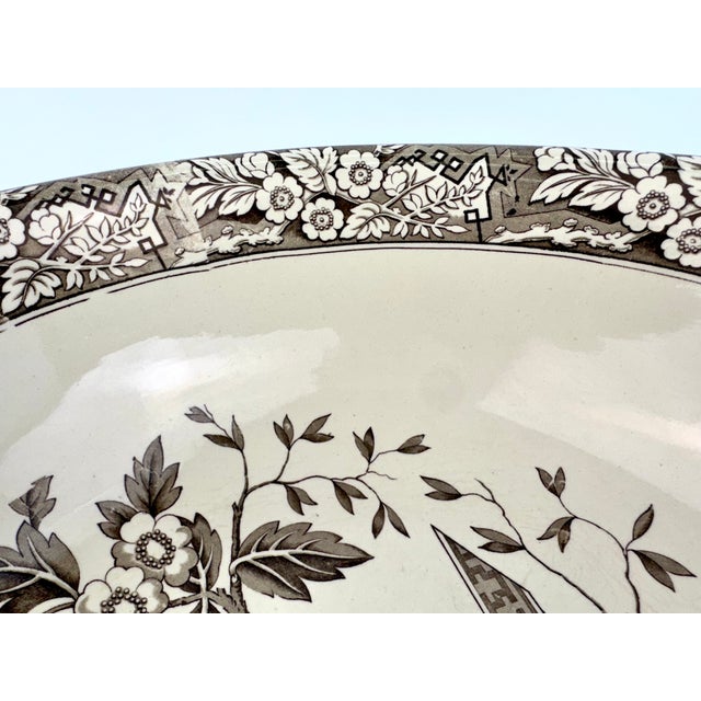 Rustic European Antique 1880 Wedgwood & Co. Beatrice Brown Transferware Large Serving Bowl For Sale - Image 3 of 11