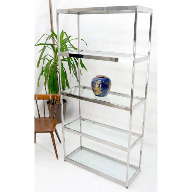 Mid-Century Modern Milo Baughman style chrome all welded stainless steel étagère.