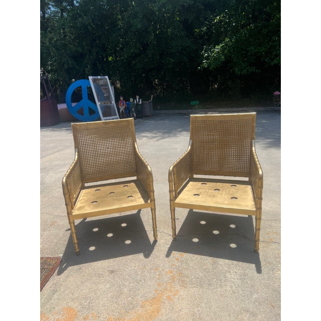 Wood 1960s Vintage Gold Bamboo Caned Chairs - a Pair For Sale - Image 7 of 7