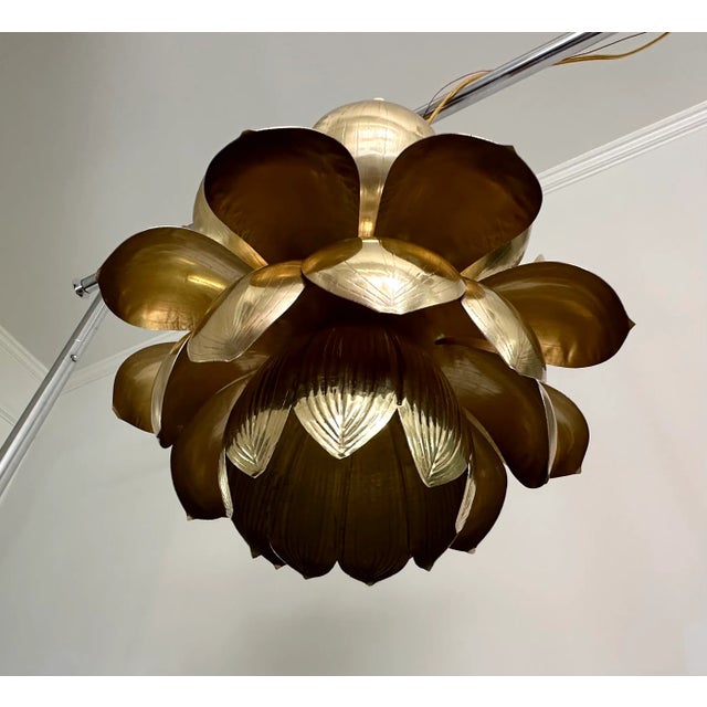 Mid-Century Modern Mid Century Large Brass Lotus Pendant Light Chandelier by Feldman For Sale - Image 3 of 11