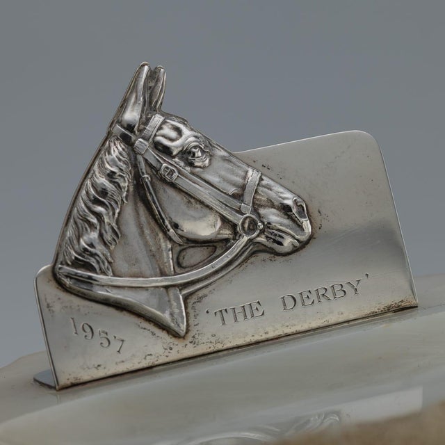 Vintage English Silver and Agate Horse Racing Themed Ashtray, 1956 For Sale - Image 6 of 13