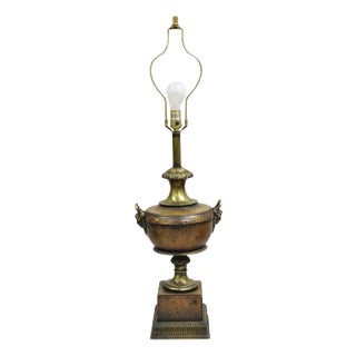 Vintage Frederick Cooper Italian Neoclassical Distressed Wood Urn Table Lamp For Sale