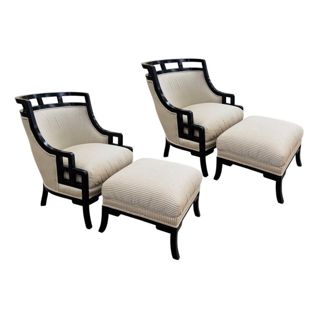 Jay Spectre for Century Furniture Wallis Simpson Lounge Chairs & Ottomans - 4 Piece Set For Sale