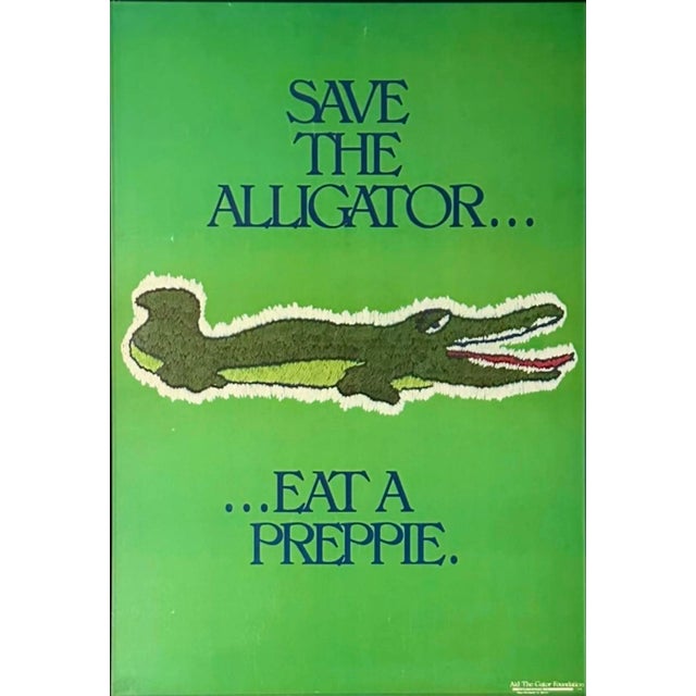 Green Vintage “Save the Alligator… Eat a Preppie” Framed Poster 1981 For Sale - Image 8 of 10