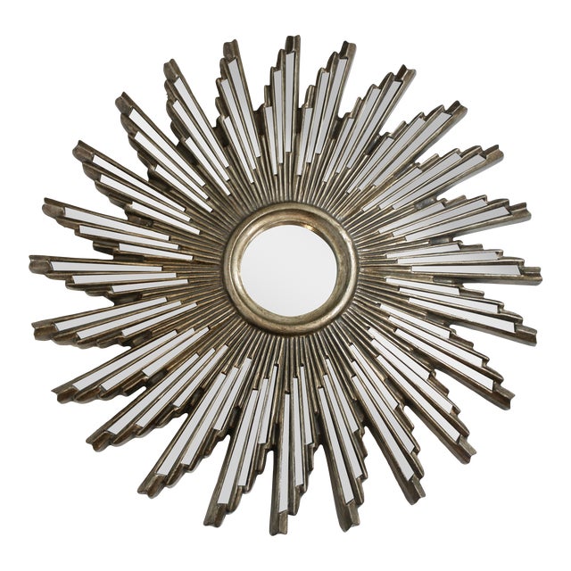 Extra Large Mid Century Modern Silver Sunburst Mirror For Sale