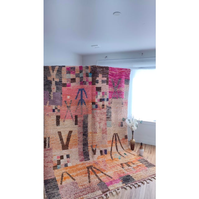 Contemporary Pink Turquoise Patchwork Wool Moroccan Rug For Sale - Image 15 of 17