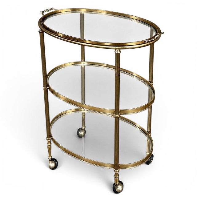 Mid-Century Brass & Glass Oval Bar Cart For Sale - Image 12 of 12