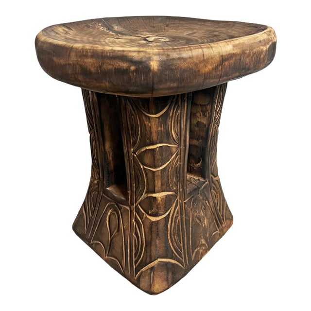 Vintage Bamileke Burn Pedestal Stool For Sale