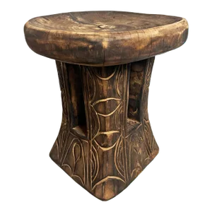 Vintage Bamileke Burn Pedestal Stool