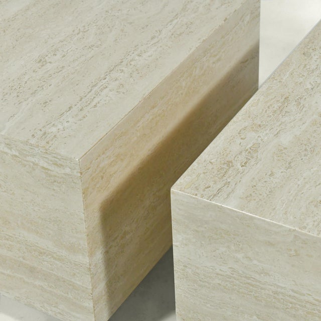 Pair of Travertine Modernist Side Tables For Sale In Chicago - Image 6 of 7