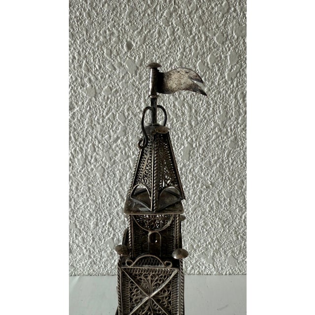 Figurative Rare 19th C Antique Silver Filigree Judaica Besamim Spice Tower Austro Hungarian For Sale - Image 3 of 12