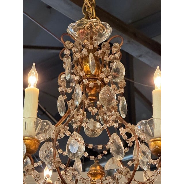 Early 20th Century Early 20th Century Italian Beaded and Crystal Giltwood Chandelier For Sale - Image 5 of 6