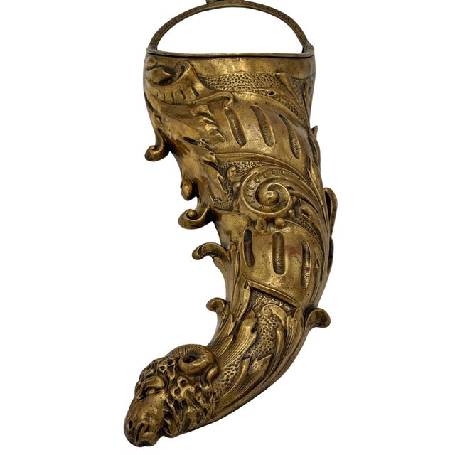 Brass English Georgian Neoclassical Hand-Chased Brass Cornucopia Wall Pocket For Sale - Image 8 of 11