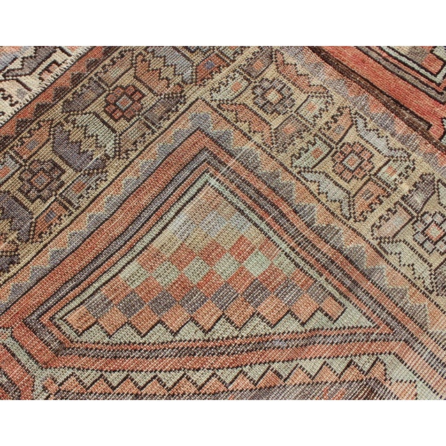 Multicolored Vintage Long Turkish Oushak Runner With Cross Shapes Design For Sale - Image 9 of 10