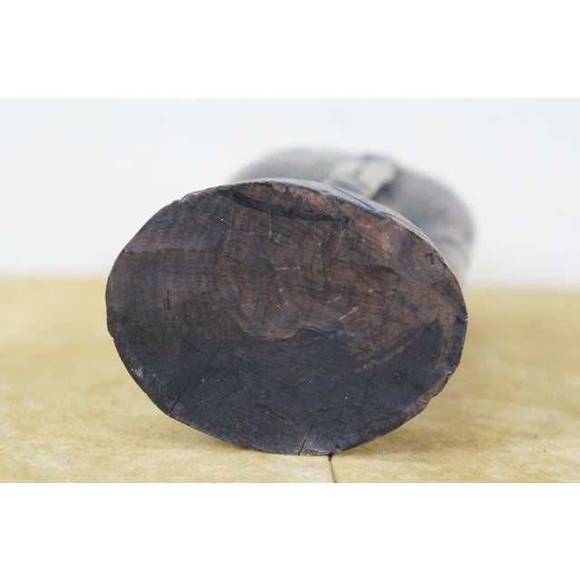 Vintage African Folk Art Carved Blackwood Tribal Warrior Bust Head Figurine 9" For Sale - Image 9 of 11