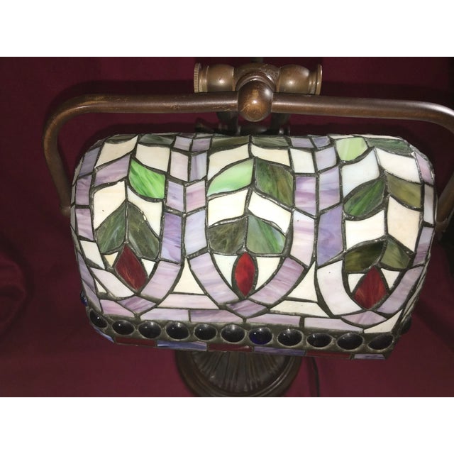 Metal Vintage Mid-Century Modern Tyffany Style Bankers Desk Lamp For Sale - Image 7 of 8