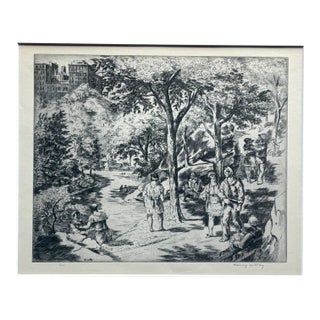 Vintage 1939 Print in 11x14 Mat, Ready to Frame: Harry Wickey, "Central Park" For Sale