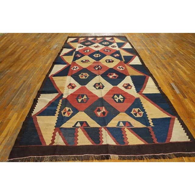 Textile 1920s Multicolor Geometric Kilim Antique Central Asian Tajik Rug Flat-Weave 6'8" X 15'8" Wool Carpet For Sale - Image 7 of 7