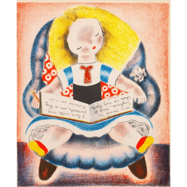 A bright and fresh, hand-colored stone lithograph titled 'Sylvia', showing the subject seated and writing in her journal....