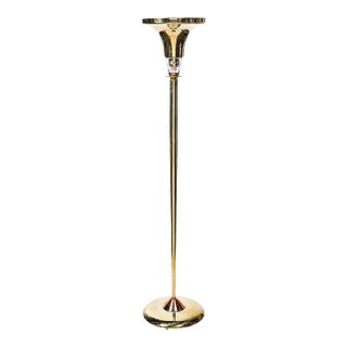 Art Deco Style Torchiere in Polished Brass W/ Copper & Lucite Stacked Fittings For Sale