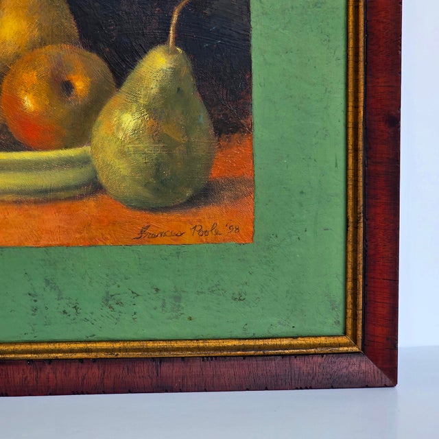 Wood 1990s Frances Poole Four Pears Oil and Encaustic Still Life Painting For Sale - Image 7 of 10